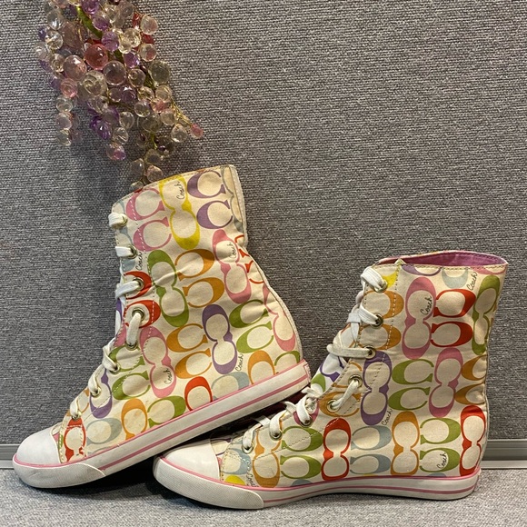 Coach Multi Color Signature Hi-Top Sneakers Sz10 - Picture 1 of 11